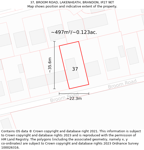 37, BROOM ROAD, LAKENHEATH, BRANDON, IP27 9ET: Plot and title map