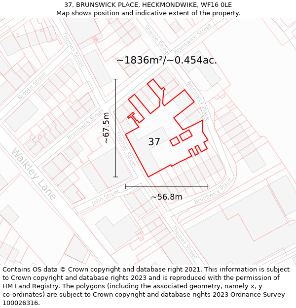 37, BRUNSWICK PLACE, HECKMONDWIKE, WF16 0LE: Plot and title map