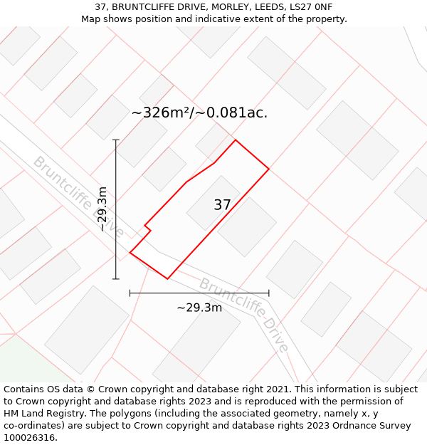 37, BRUNTCLIFFE DRIVE, MORLEY, LEEDS, LS27 0NF: Plot and title map