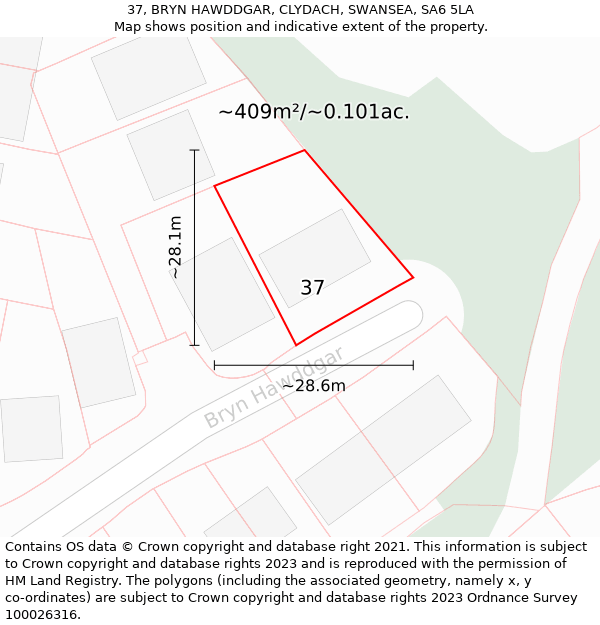 37, BRYN HAWDDGAR, CLYDACH, SWANSEA, SA6 5LA: Plot and title map