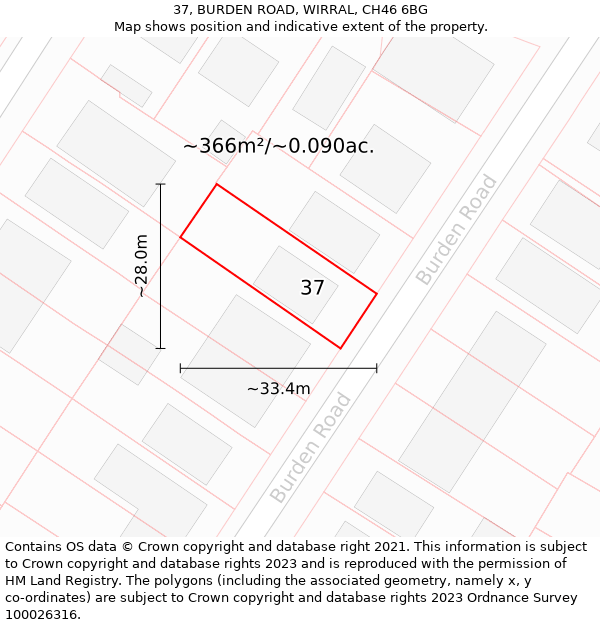 37, BURDEN ROAD, WIRRAL, CH46 6BG: Plot and title map