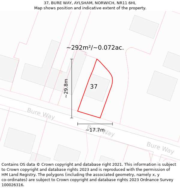 37, BURE WAY, AYLSHAM, NORWICH, NR11 6HL: Plot and title map