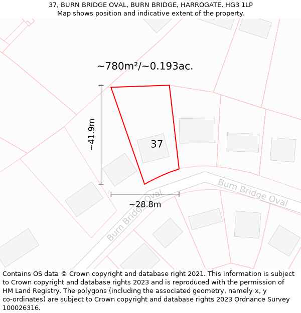 37, BURN BRIDGE OVAL, BURN BRIDGE, HARROGATE, HG3 1LP: Plot and title map