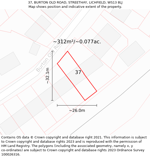 37, BURTON OLD ROAD, STREETHAY, LICHFIELD, WS13 8LJ: Plot and title map