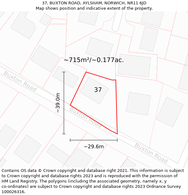 37, BUXTON ROAD, AYLSHAM, NORWICH, NR11 6JD: Plot and title map