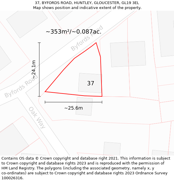 37, BYFORDS ROAD, HUNTLEY, GLOUCESTER, GL19 3EL: Plot and title map