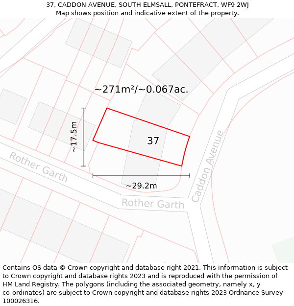 37, CADDON AVENUE, SOUTH ELMSALL, PONTEFRACT, WF9 2WJ: Plot and title map