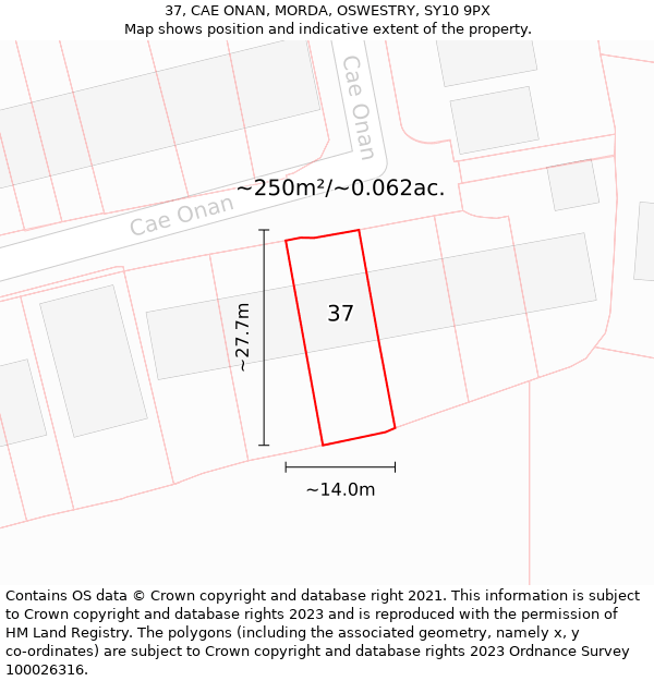 37, CAE ONAN, MORDA, OSWESTRY, SY10 9PX: Plot and title map