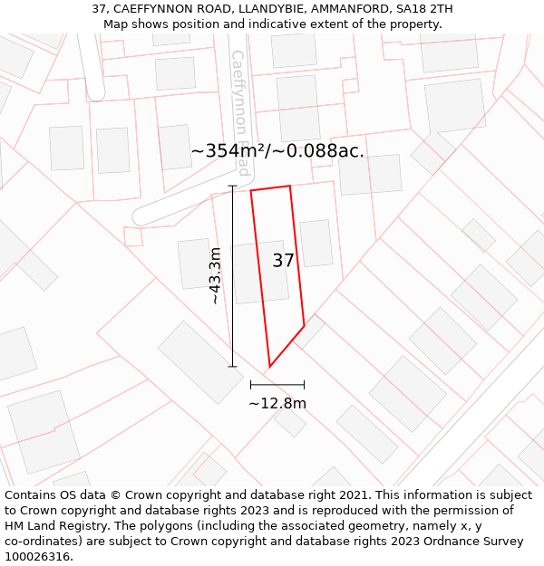 37, CAEFFYNNON ROAD, LLANDYBIE, AMMANFORD, SA18 2TH: Plot and title map