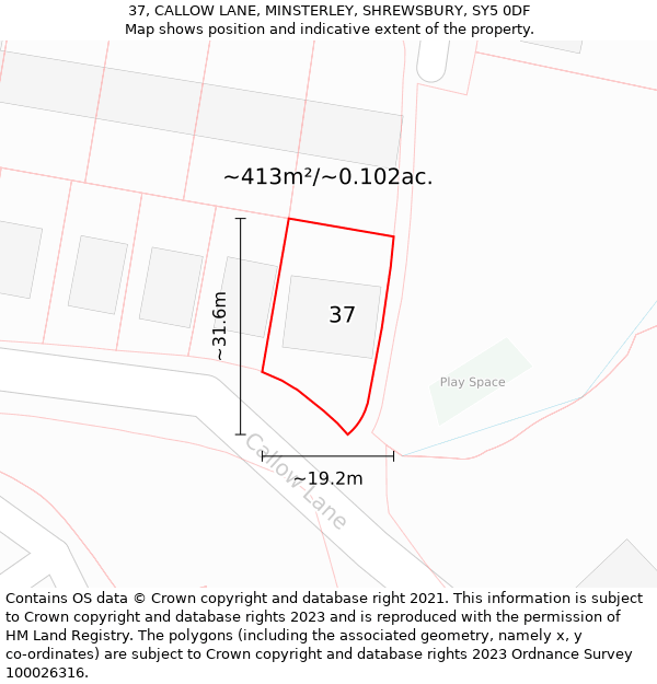 37, CALLOW LANE, MINSTERLEY, SHREWSBURY, SY5 0DF: Plot and title map