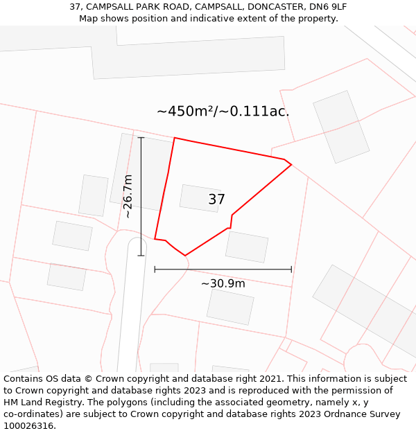 37, CAMPSALL PARK ROAD, CAMPSALL, DONCASTER, DN6 9LF: Plot and title map