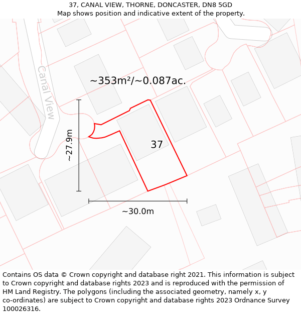 37, CANAL VIEW, THORNE, DONCASTER, DN8 5GD: Plot and title map