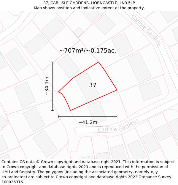 37, CARLISLE GARDENS, HORNCASTLE, LN9 5LP: Plot and title map