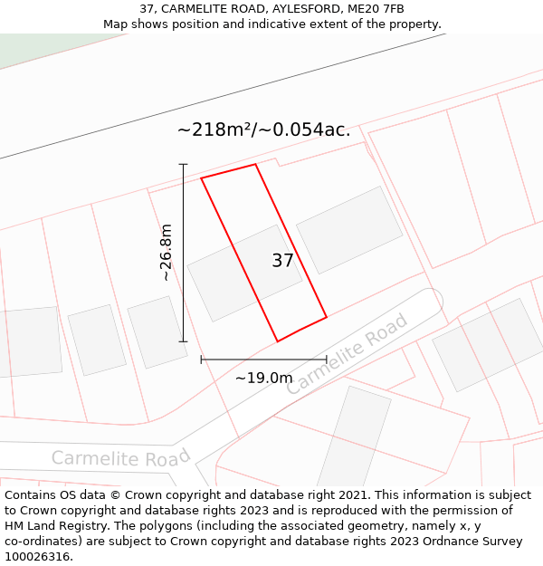 37, CARMELITE ROAD, AYLESFORD, ME20 7FB: Plot and title map