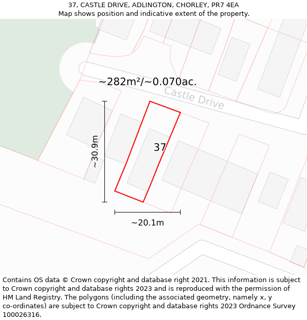 37, CASTLE DRIVE, ADLINGTON, CHORLEY, PR7 4EA: Plot and title map