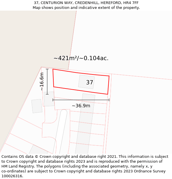 37, CENTURION WAY, CREDENHILL, HEREFORD, HR4 7FF: Plot and title map
