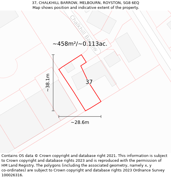 37, CHALKHILL BARROW, MELBOURN, ROYSTON, SG8 6EQ: Plot and title map