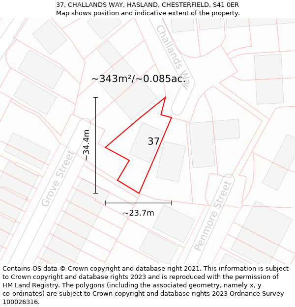 37, CHALLANDS WAY, HASLAND, CHESTERFIELD, S41 0ER: Plot and title map