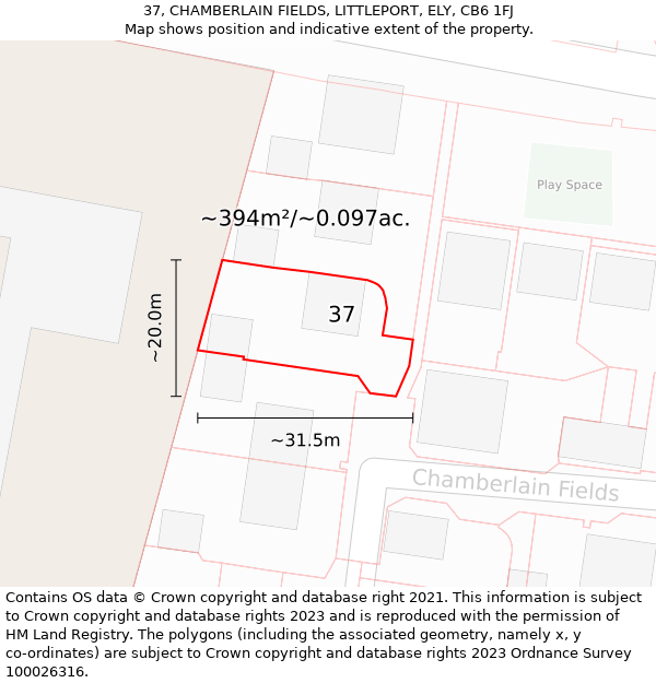 37, CHAMBERLAIN FIELDS, LITTLEPORT, ELY, CB6 1FJ: Plot and title map