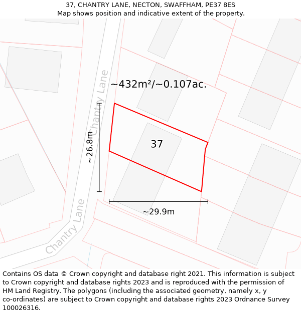 37, CHANTRY LANE, NECTON, SWAFFHAM, PE37 8ES: Plot and title map