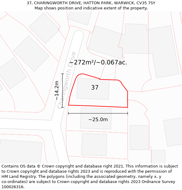 37, CHARINGWORTH DRIVE, HATTON PARK, WARWICK, CV35 7SY: Plot and title map