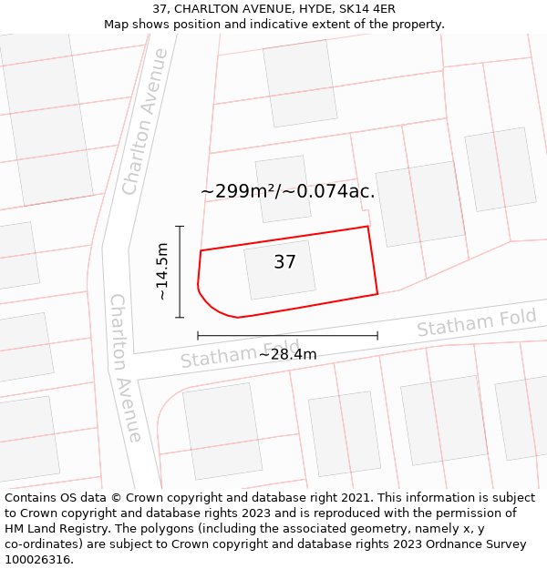 37, CHARLTON AVENUE, HYDE, SK14 4ER: Plot and title map