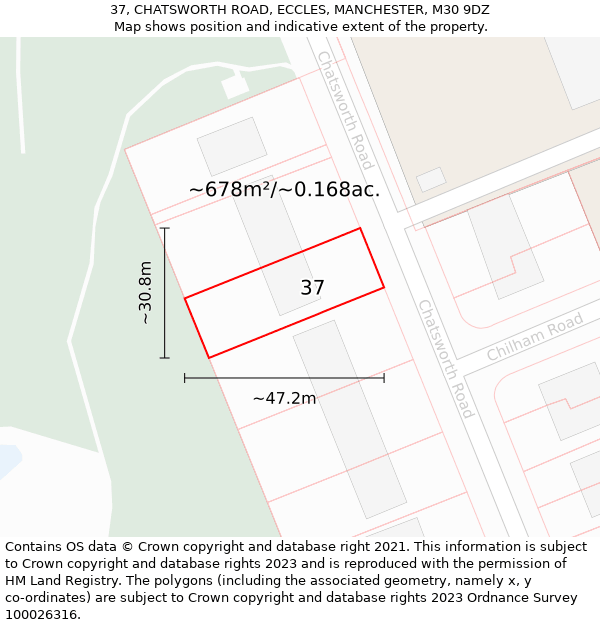 37, CHATSWORTH ROAD, ECCLES, MANCHESTER, M30 9DZ: Plot and title map