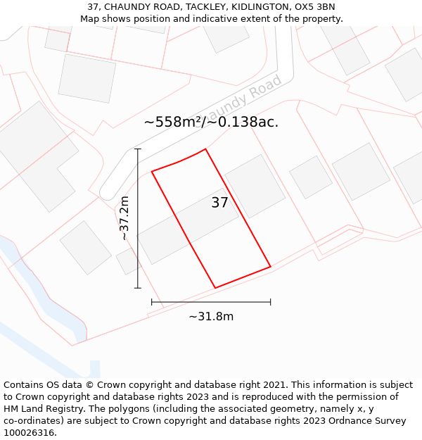 37, CHAUNDY ROAD, TACKLEY, KIDLINGTON, OX5 3BN: Plot and title map