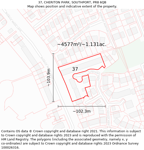 37, CHERITON PARK, SOUTHPORT, PR8 6QB: Plot and title map