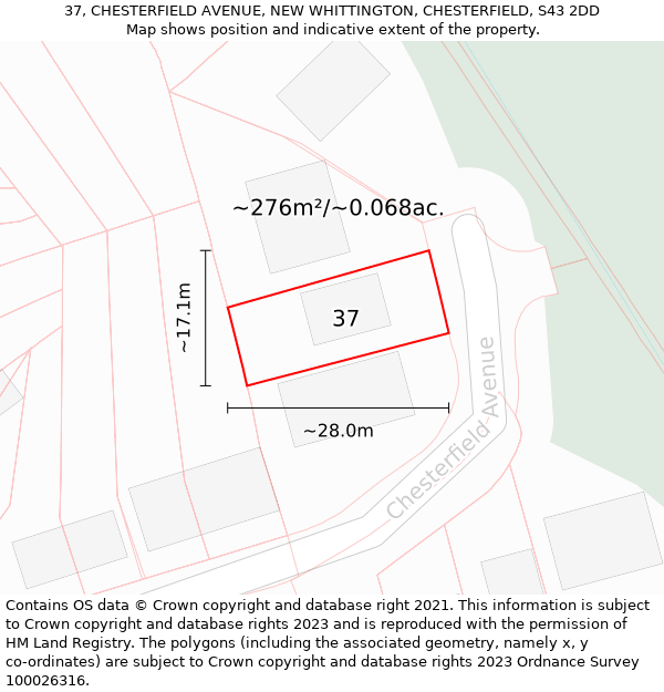 37, CHESTERFIELD AVENUE, NEW WHITTINGTON, CHESTERFIELD, S43 2DD: Plot and title map