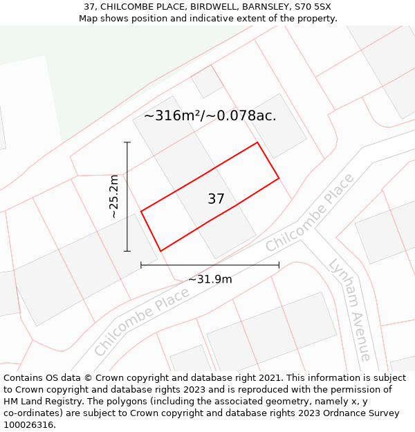 37, CHILCOMBE PLACE, BIRDWELL, BARNSLEY, S70 5SX: Plot and title map