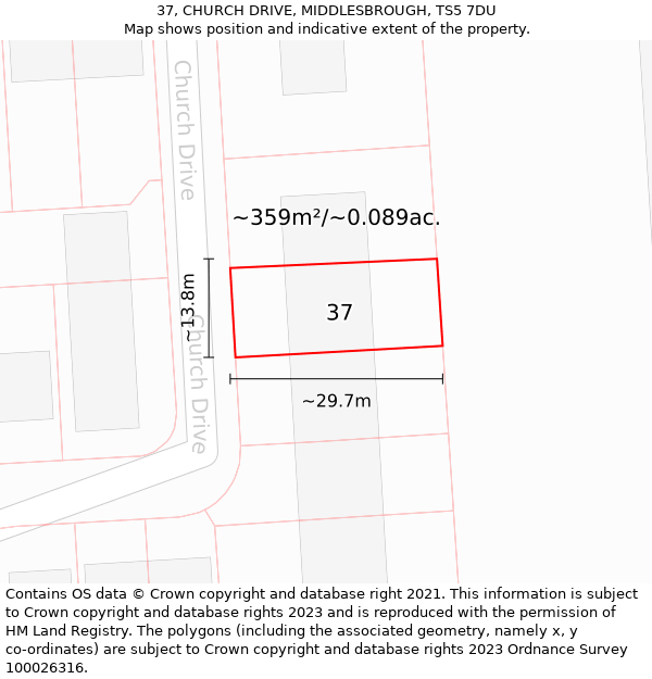 37, CHURCH DRIVE, MIDDLESBROUGH, TS5 7DU: Plot and title map
