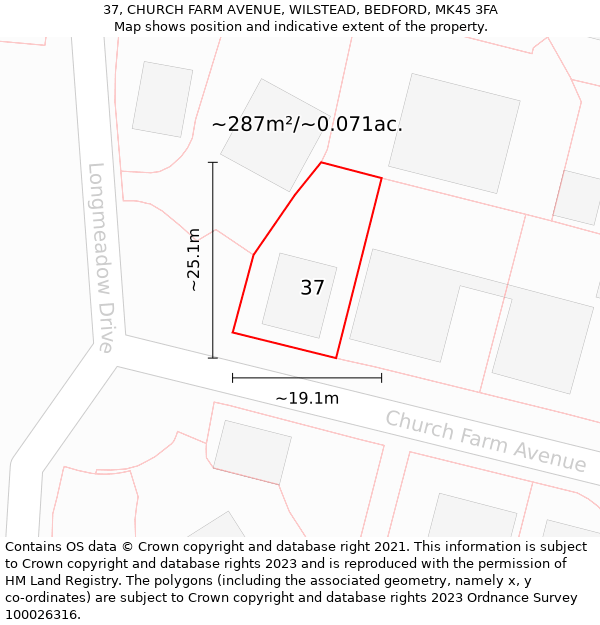 37, CHURCH FARM AVENUE, WILSTEAD, BEDFORD, MK45 3FA: Plot and title map