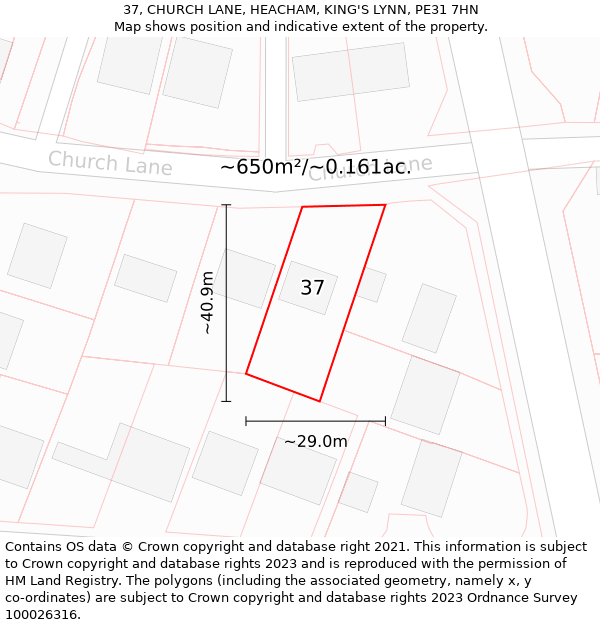 37, CHURCH LANE, HEACHAM, KING'S LYNN, PE31 7HN: Plot and title map