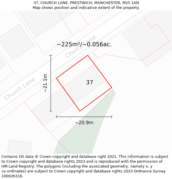 37, CHURCH LANE, PRESTWICH, MANCHESTER, M25 1AN: Plot and title map