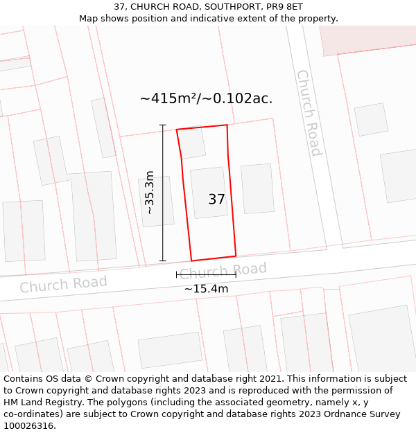 37, CHURCH ROAD, SOUTHPORT, PR9 8ET: Plot and title map