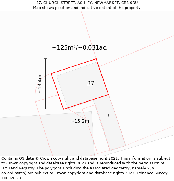 37, CHURCH STREET, ASHLEY, NEWMARKET, CB8 9DU: Plot and title map