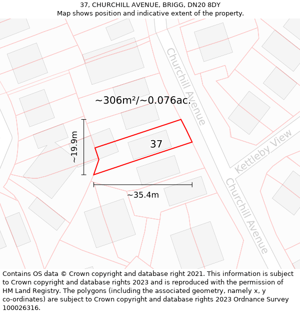37, CHURCHILL AVENUE, BRIGG, DN20 8DY: Plot and title map
