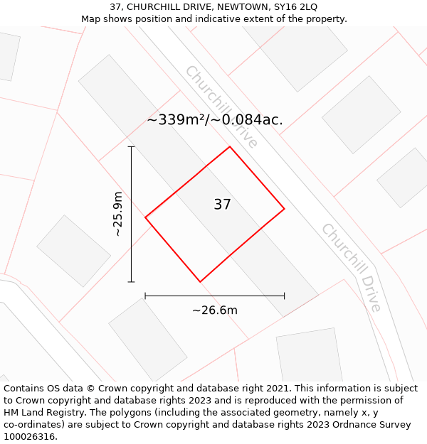 37, CHURCHILL DRIVE, NEWTOWN, SY16 2LQ: Plot and title map