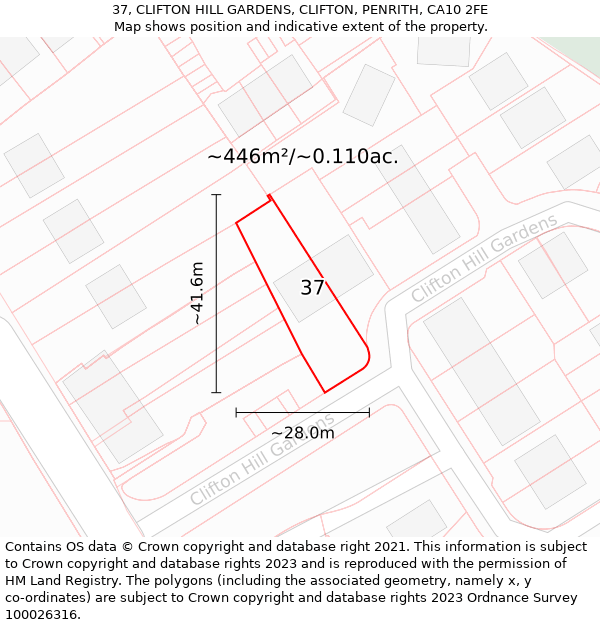 37, CLIFTON HILL GARDENS, CLIFTON, PENRITH, CA10 2FE: Plot and title map