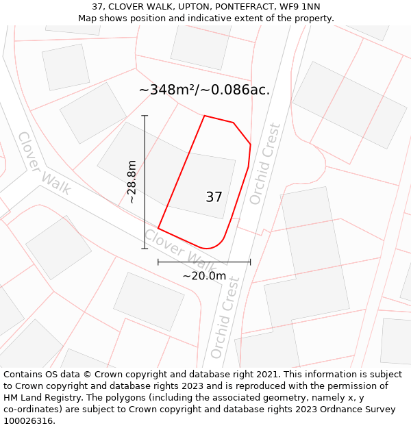 37, CLOVER WALK, UPTON, PONTEFRACT, WF9 1NN: Plot and title map