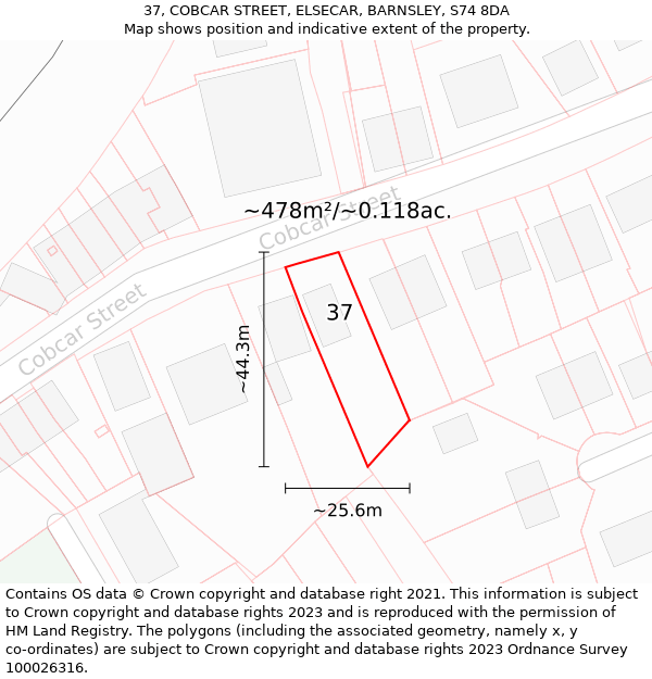 37, COBCAR STREET, ELSECAR, BARNSLEY, S74 8DA: Plot and title map