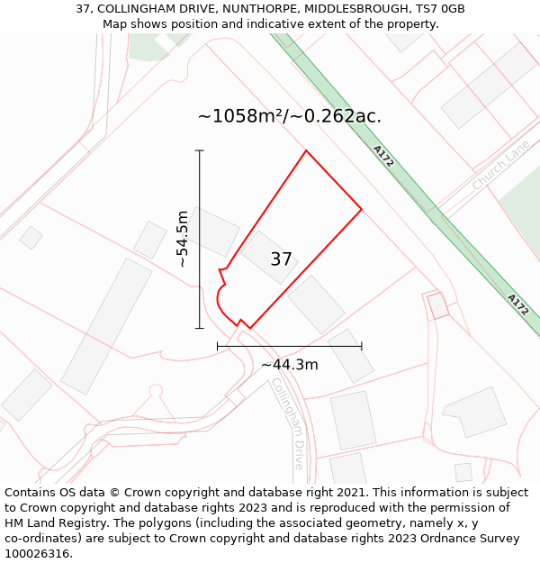 37, COLLINGHAM DRIVE, NUNTHORPE, MIDDLESBROUGH, TS7 0GB: Plot and title map