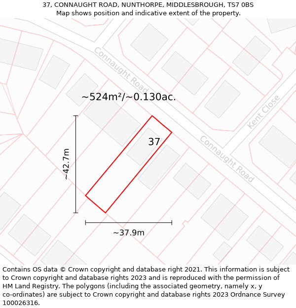 37, CONNAUGHT ROAD, NUNTHORPE, MIDDLESBROUGH, TS7 0BS: Plot and title map