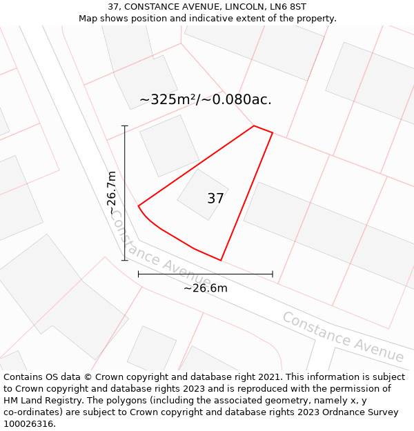 37, CONSTANCE AVENUE, LINCOLN, LN6 8ST: Plot and title map