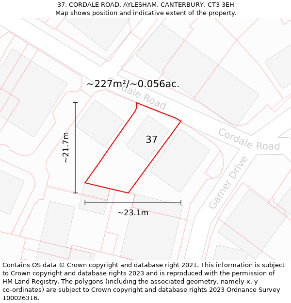 37, CORDALE ROAD, AYLESHAM, CANTERBURY, CT3 3EH: Plot and title map