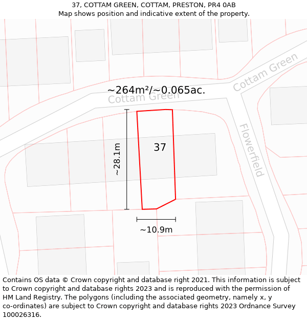 37, COTTAM GREEN, COTTAM, PRESTON, PR4 0AB: Plot and title map