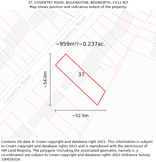 37, COVENTRY ROAD, BULKINGTON, BEDWORTH, CV12 9LY: Plot and title map