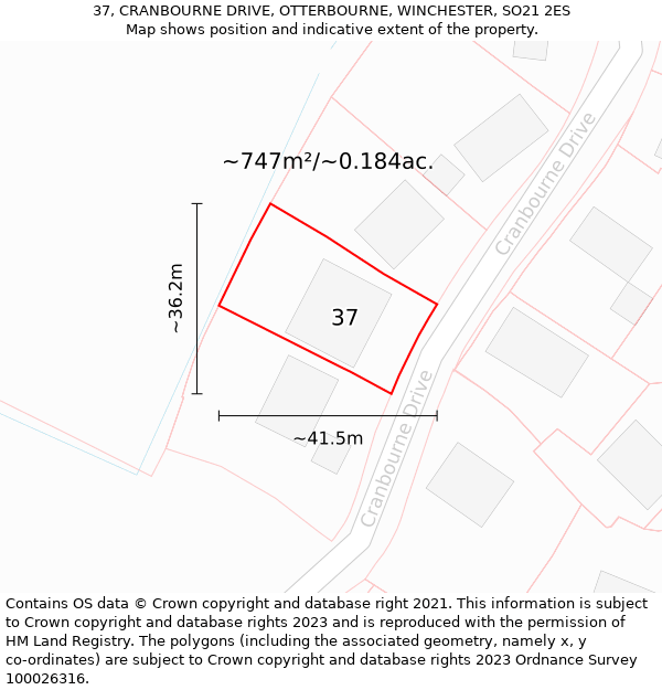37, CRANBOURNE DRIVE, OTTERBOURNE, WINCHESTER, SO21 2ES: Plot and title map