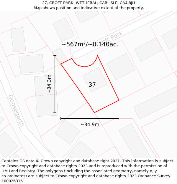 37, CROFT PARK, WETHERAL, CARLISLE, CA4 8JH: Plot and title map